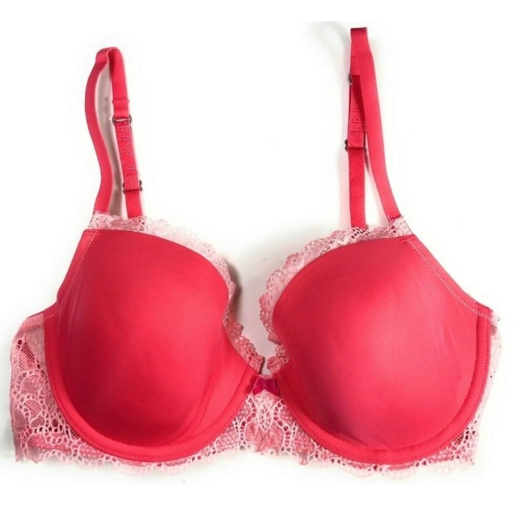 DKNY Demi‎ Bra 32DD Bright Pink Lace Trim Adjustable Straps New With Tags